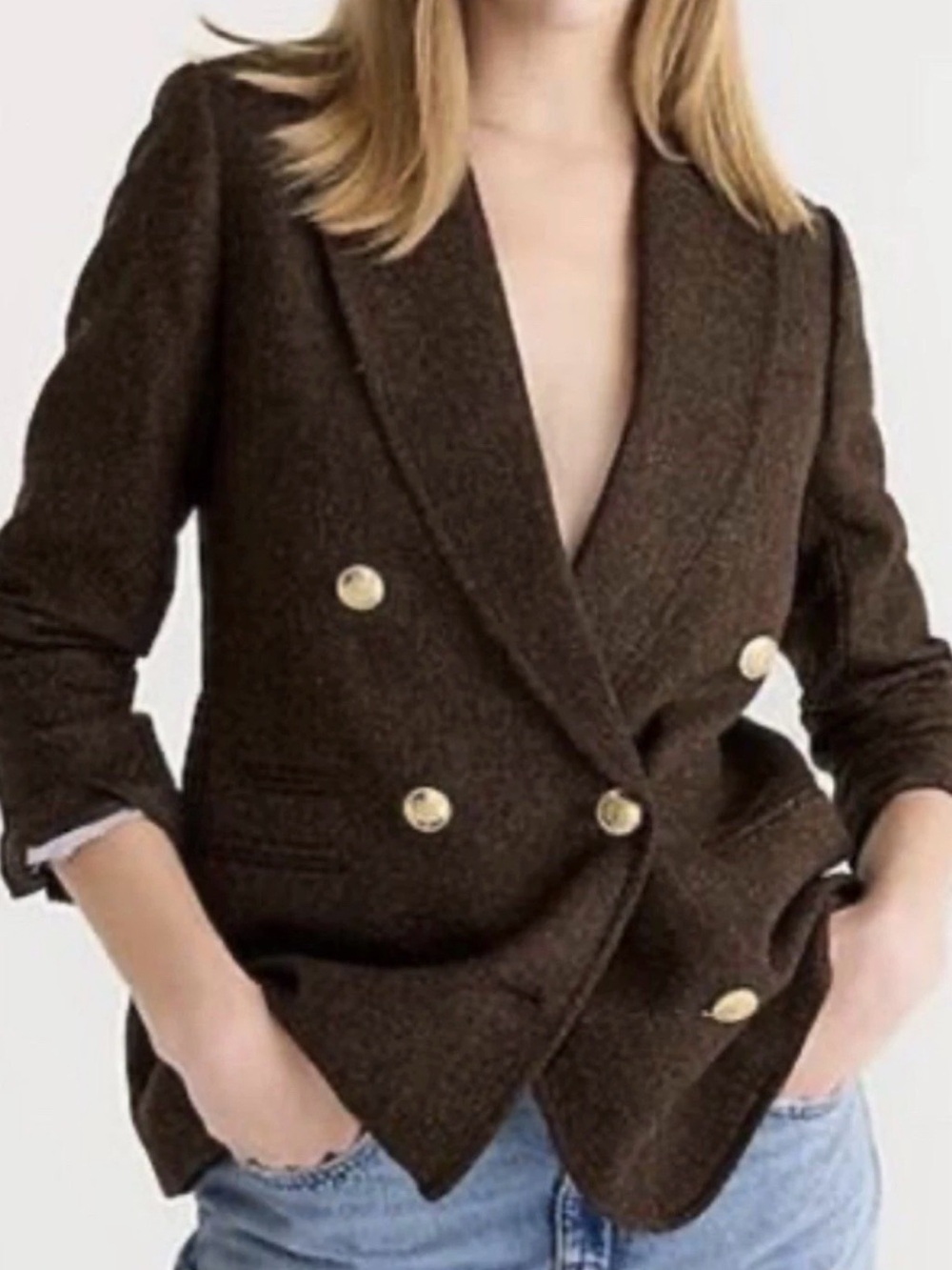 J.Crew Bristol Blazer Chocolate Umber Herringbone Wool Double-Breasted size 6